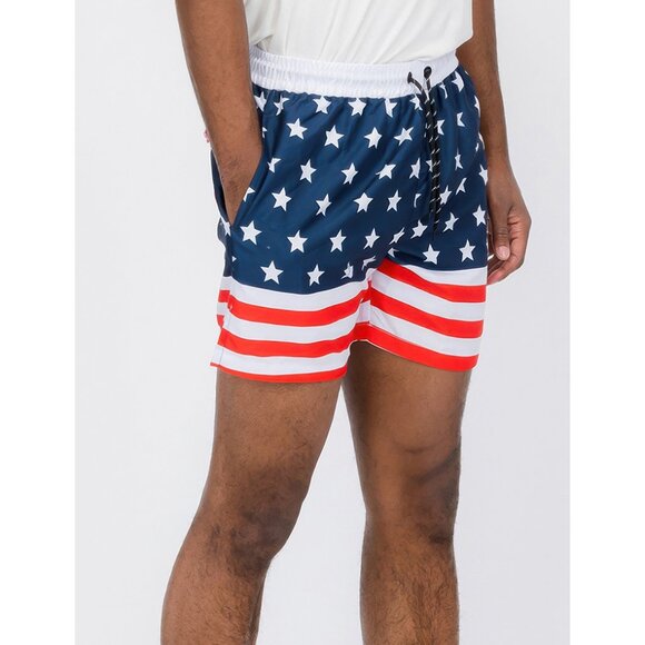 TEAM USA Men's Flag Swim Shorts, Sizes S - 3X, Pockets, Drawstring American Flag - Picture 2 of 4